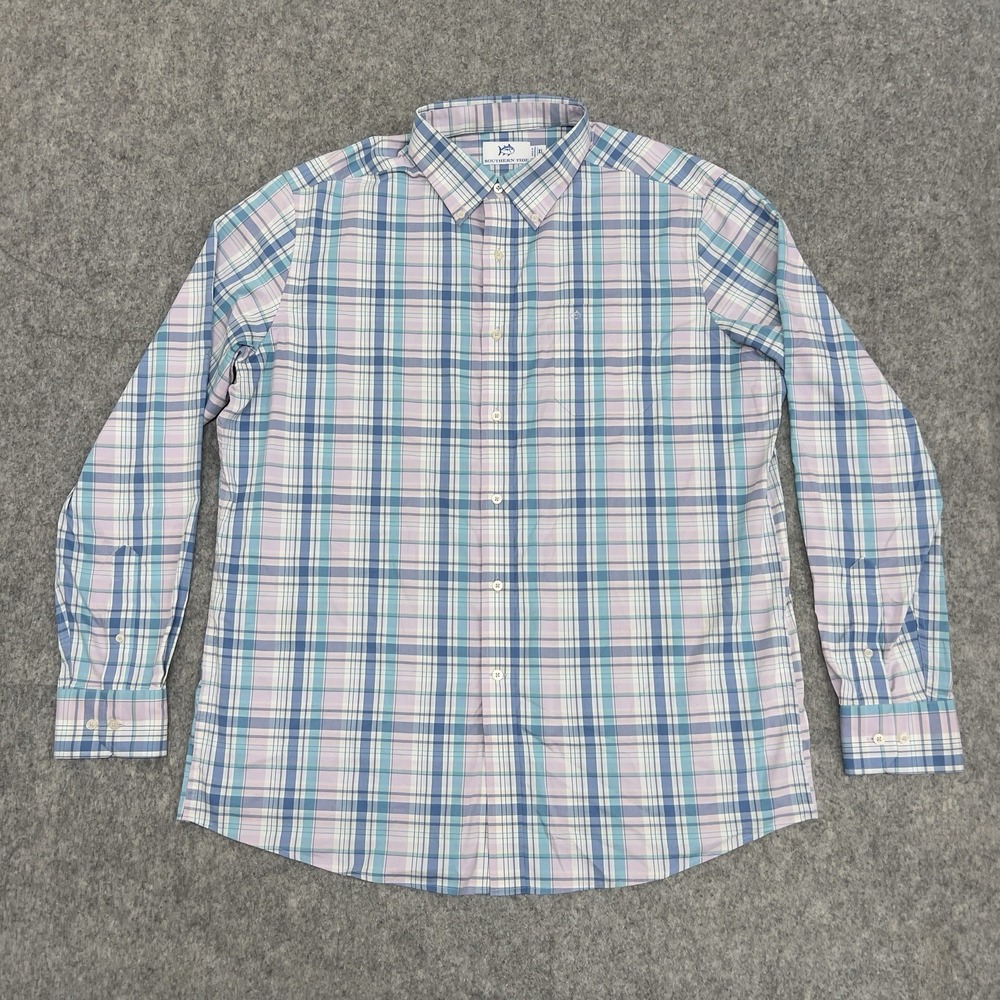 Southern Tide Shirt Mens Extra Large Pink Blue Plaid Classic Fit Skip Jack Prepp